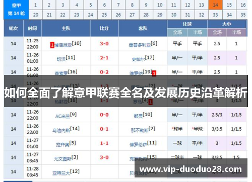 如何全面了解意甲联赛全名及发展历史沿革解析
